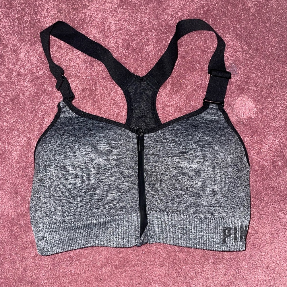 PINK Victoria's Secret Black and Gray Sports Bra